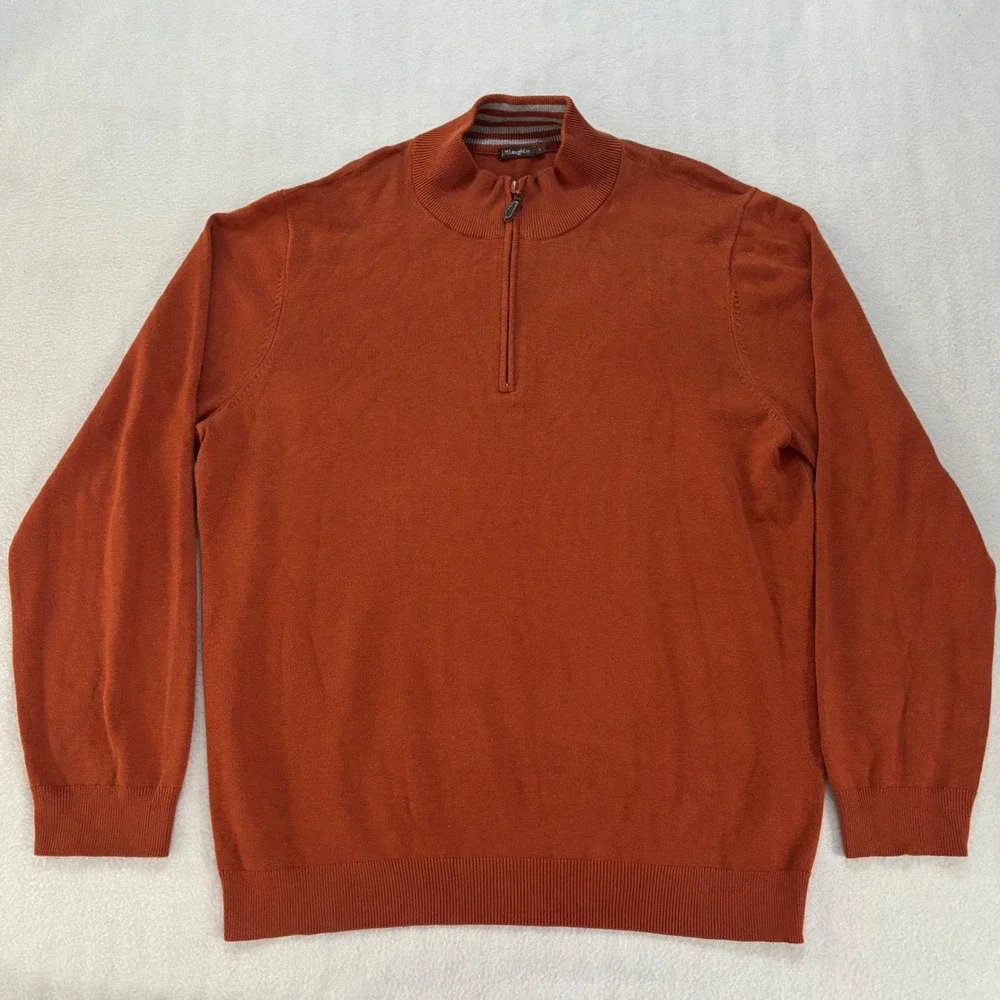 J.McLaughlin Mens Burnt Orange Cotton Modal Quarter Zip Pullover Sweater Large